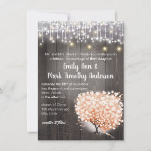 Invitation Blush Coral Heart Leaf Tree Forest Mariage élégant
