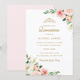 Invitation Blush Doré Floral Quinceanera