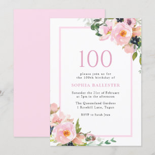 Invitation Blush Dreams Floral Womans 100e fête d'anniversair