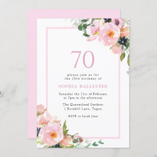 Invitation Blush Dreams Floral Womans 70e fête d'anniversaire