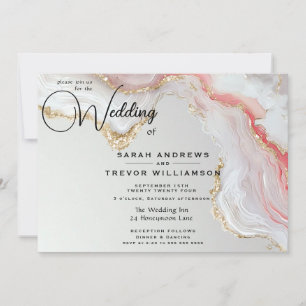 Invitation Blush Élégant et Encre Fluide Or Agate