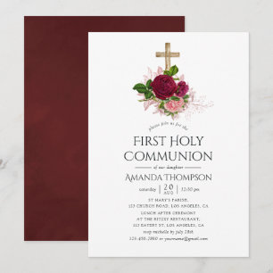 Invitation Blush et Bourgogne Chic Vintage Première Sainte Co