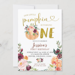 Invitation Blush et Marsala Citrouille Floral Premier anniver