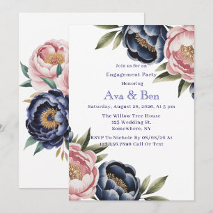 Invitation Blush et Navy Blue Peony
