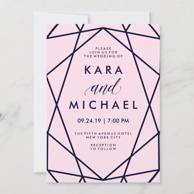 Invitation Blush et Navy | Mariage géométrique moderne (Devant)