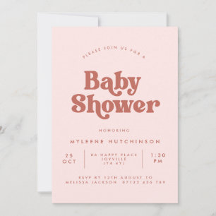 Invitation Blush et Terracotta Retro Type Baby shower Invita
