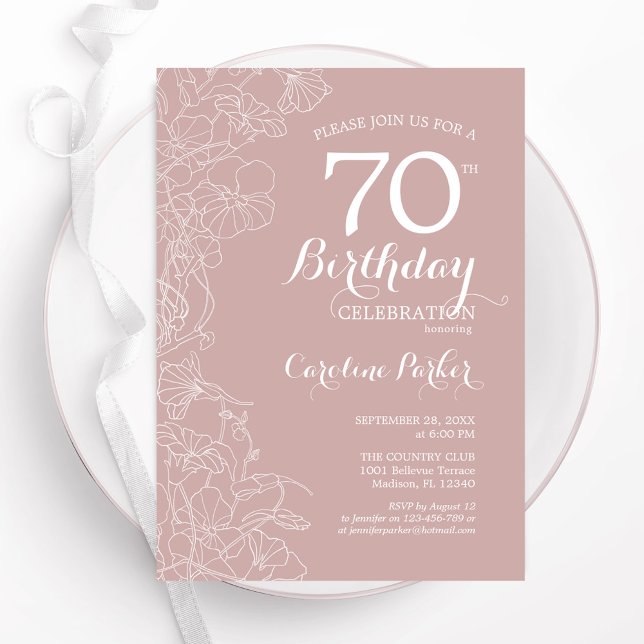 Invitation Blush Floral 70e fête d'anniversaire (Créateur téléchargé)