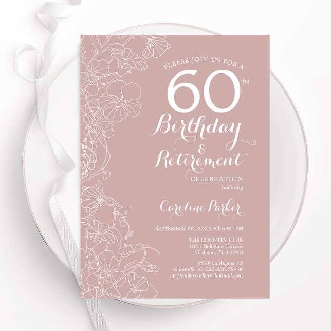 Invitation Blush Floral Anniversaire & Retraite (Créateur téléchargé)