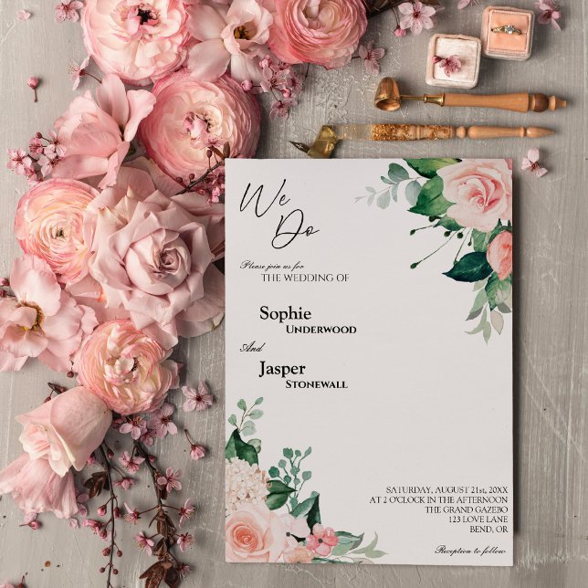 Invitation Blush Floral Blanc Nous faisons Mariage (Créateur téléchargé)