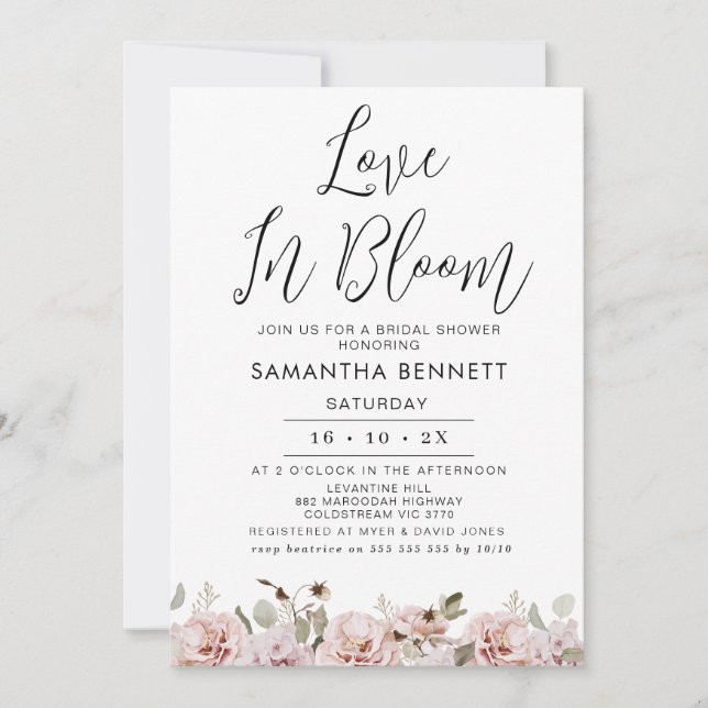 Invitation Blush Floral Eucalyptus Love Fête des mariées (Devant)