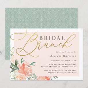Invitation Blush Floral Gold Script Bridal Brunch
