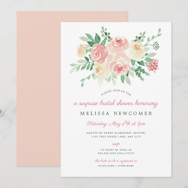 Invitation Blush Floral Greenery douche nuptiale 4196 (Devant / Derrière)
