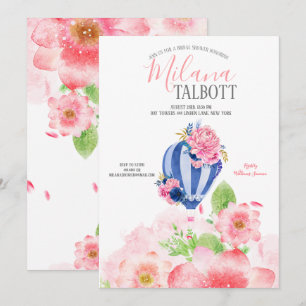 Invitation Blush Floral Hot Air ballon nuptiale douche