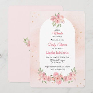 Invitation Blush Floral Little Miracle Baby Shower 