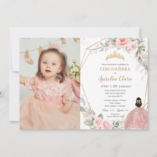 Invitation Blush Floral Princess Cincoañera 5 Anniversaire Ph (Devant)