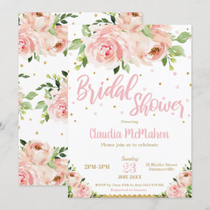 Invitation Blush Floral Rose Fête des mariées rose et or