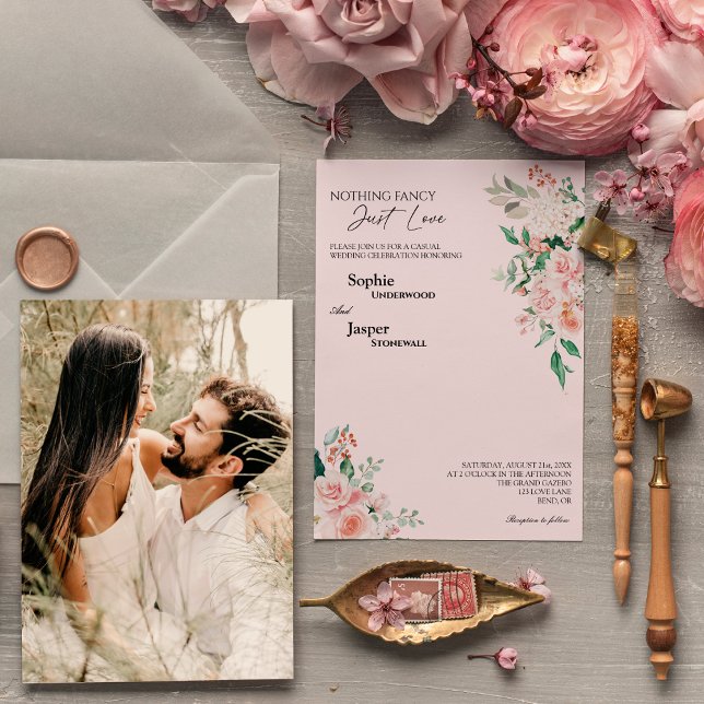 Invitation Blush Floral rose Rien Fancy Mariage photo (Créateur téléchargé)