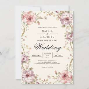 Invitation Blush Floral Vine Romance Mariage