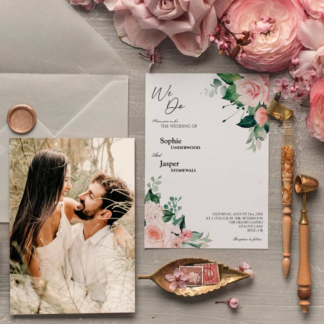 Invitation Blush Floral White We Do Photo Mariage (Créateur téléchargé)