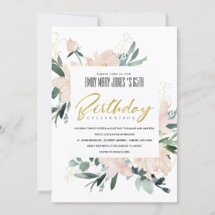 INVITATION BLUSH FLORAL WREATH WATERCOLOR TOUT ÂGE ANNIVERSAI