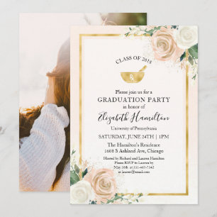 Invitation Blush & Foil Or Fête de Diplôme de l'École de Phar