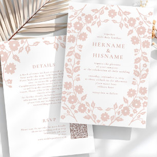 Invitation Blush Folk Floral QR RSVP All-In-One Mariage