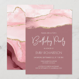 Invitation Blush Gold Agate Poussière Rose Anniversaire Toute