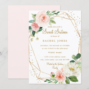 Invitation Blush Gold Floral Géométrique pour un S