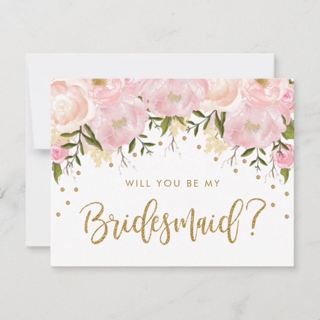 Invitation Blush Gold Floral Seras-Tu Ma Porte-Parole (Devant)