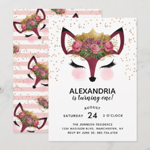 Invitation Blush & Gold Fox Princess Anniversaire