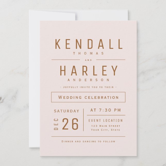 Invitation Blush Gold Modern Typographie simple Mariage photo (Devant)