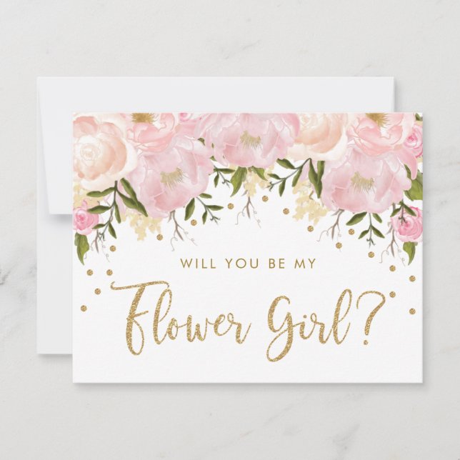 Invitation Blush Gold Pastel Fleur Fille Fleur (Devant)