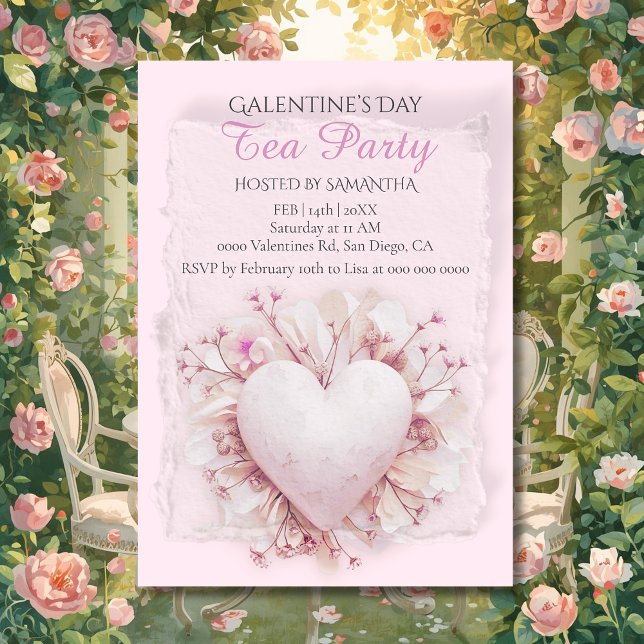 Invitation Blush Heart Galentine Tea Party Soft Romance Charm (Créateur téléchargé)