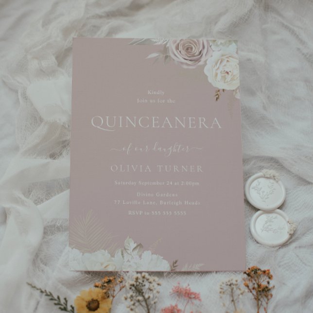 Invitation Blush & Ivory Floral Dusty Pink Quinceanera Party (Créateur téléchargé)