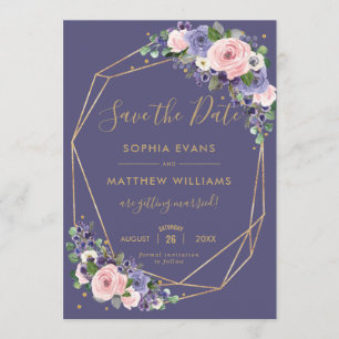 Invitation Blush Lavender Floral Gold Géométrique Enregistrer