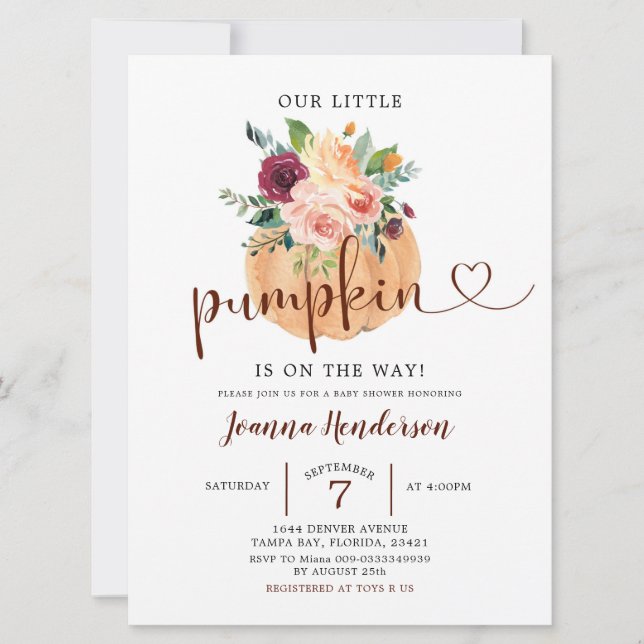 Invitation Blush & Marsala Citrouille Floral Baby shower Invi (Devant)