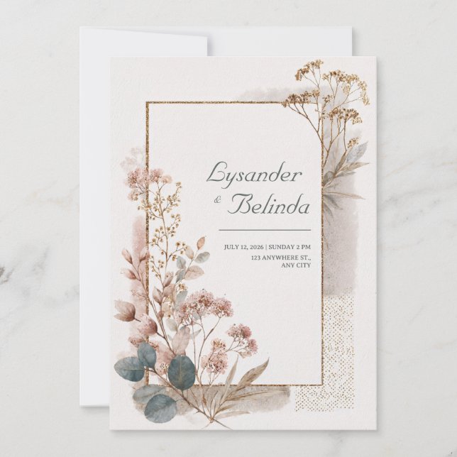 Invitation Blush Meadow Folk Art Mariage (Devant)