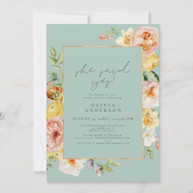 Invitation Blush & Mint Floral Elle A Dit Oui Fête des mariée (Devant)