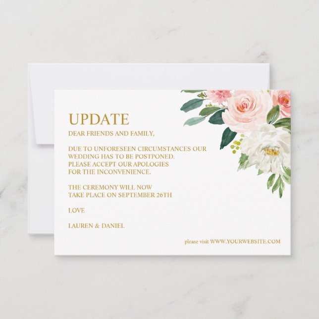 Invitation Blush moderne | Mise à jour du MARIAGE Gold (Devant)