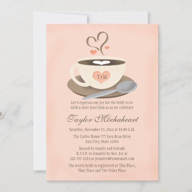 Invitation Blush Monogramme Fête des mariées de la coupe de c (Devant)