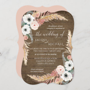 Invitation Blush n White Pampas Grass Floral Rusal Mariage