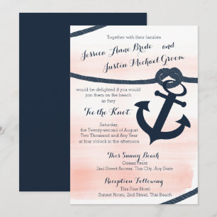 Invitation Blush nautique et corde marine et Mariage d'Ancres
