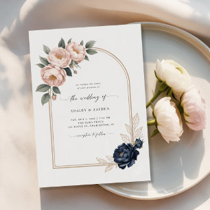 Invitation Blush Navy Floral Arch Mariage numérique abordable