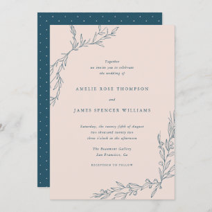 Invitation Blush & Navy Foliage dessiné à la main Mariage bot