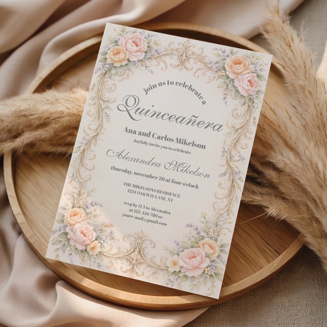 Invitation Blush Peach Baroque Quinceañera (Créateur téléchargé)