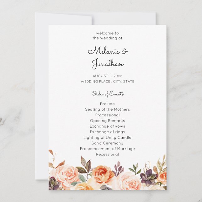 Invitation Blush & Peach Floral Mariage Ceremony Program (Devant)