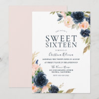 Blush Peach & Navy Sweet 16 Anniversaire