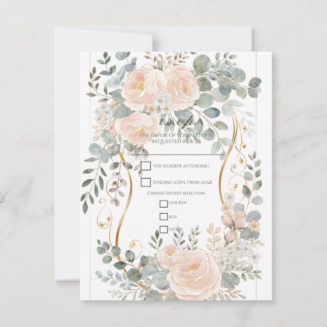 Invitation Blush Peony & Eucalyptus Botanical Floral R.S.V.P. (Devant)