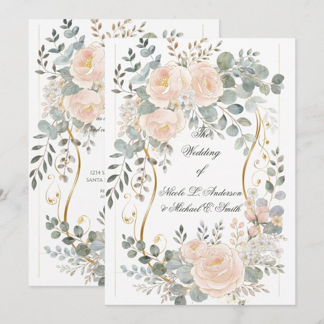Invitation Blush Peony & Eucalyptus Botanical Floral Wedding  (Devant / Derrière)