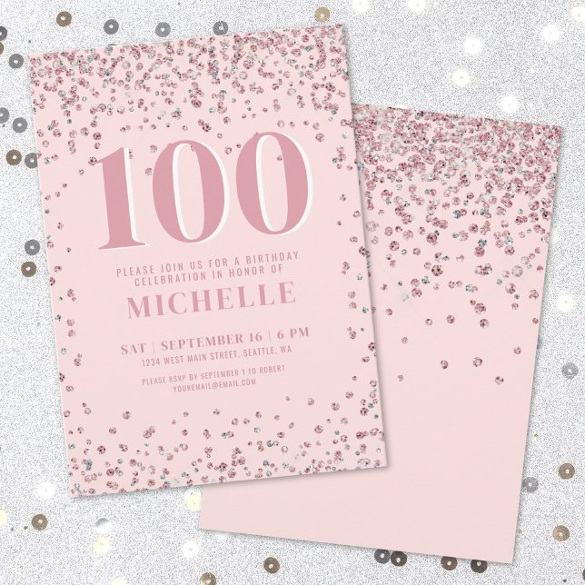 Invitation Blush Pink 100e anniversaire (Blush Pink 100th Birthday Invitation)
